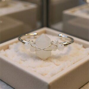 Moonstone Wire Wrap Cuff – 925 Silver Over Copper – Intuition & Balance Talisman